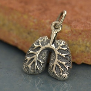 Sterling Silver Lungs Charm, a1466, DIY Jewelry, Anatomical Charm, Pulmonary Charm, Respiratory Charm