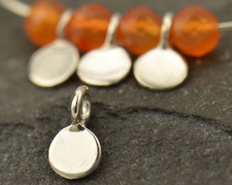 Sterling Silver Tiny Flat Circle Dangle Charm - 24k Gold Plated Tiny Flat Circle Dangle Charm - Tiny Dangle Charm
