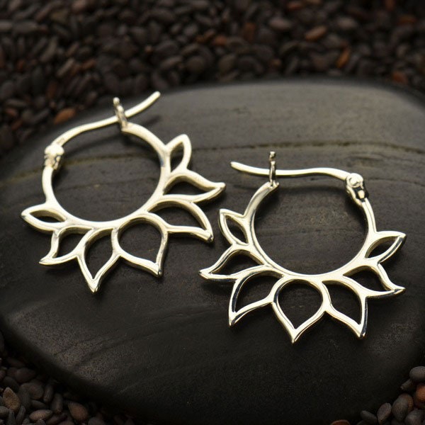 35% Off NO Coupons Needed, Sterling Silver Lotus Petal Hoop Earrings