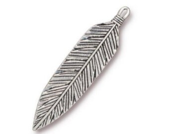 Antique Silver Plated Feather 3 inch Pendant