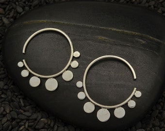 35% Off NO Coupons Needed, Sterling Silver Hoop Earrings with Flat Circles, Hoop Earrings, Circle Hoop Earrings