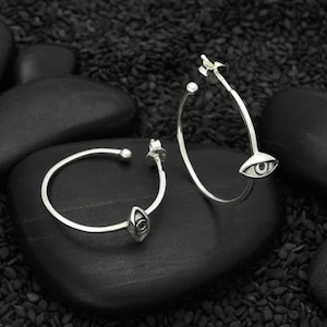 32% Off NO Coupons Needed, Sterling Silver Hoop Post Earring with All Seeing Eye, AT6559