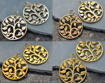 Medium Tree Charm, A543, Sterling Silver Tree Charm,  Tree of Life Charms, Gold Plated Tree Charm