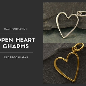 Medium Open Heart Charms, Open Heart Pendant, Heart Charms, Sterling Silver Open Heart Charm