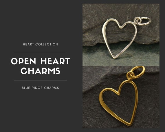  Open Heart Charm in Sterling Silver, Charms for