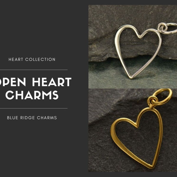 35% Off NO Coupons Needed, Medium Open Heart Charms, Open Heart Pendant, Heart Charms, Sterling Silver Open Heart Charm