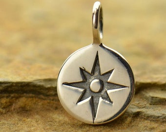 Silver Compass Rose Charm Earrings