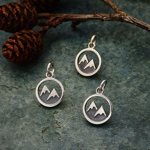 Sterling Silver Snow Capped Mountain Charm- 16mm, A6316, Mountain Jewelry, Mountain Charms