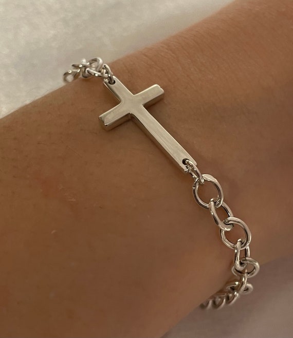 Sterling Silver Horizontal Cross Bracelet Sterling Silver Horizontal Cross Bracelet