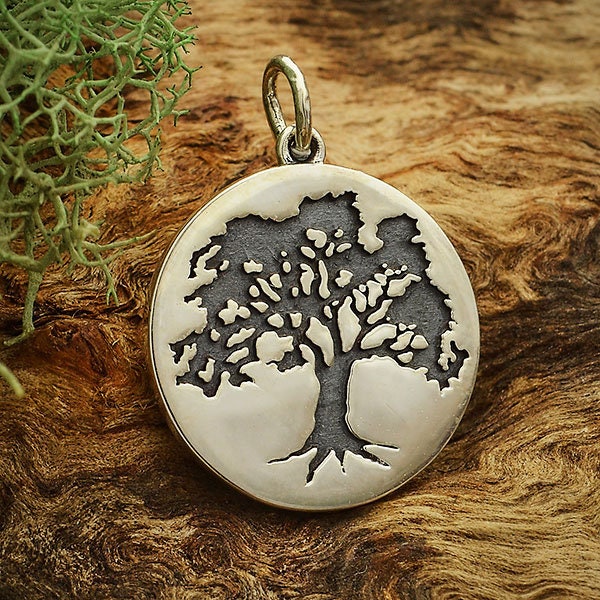 35% Off NO Coupons Needed, Sterling Silver Etched Oak Tree Charm, A4077,  Mighty Oak Tree Charms