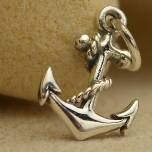 35% Off NO Coupons Needed, Small Sterling Silver Anchor Charm - 16mm, Beach Jewelry, Nautical Charms, Anchor Jewelry