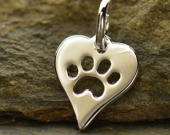 35% Off NO Coupons Needed, Sterling Silver Heart with Paw Print Charm, A1161, Pet Charm, Dog Paw Charm, Cat Paw Charm