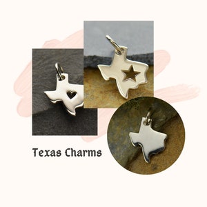 Sterling Silver Texas State Charm with a Heart, Texas State Charm with Star, State Charms, Texas State Charm