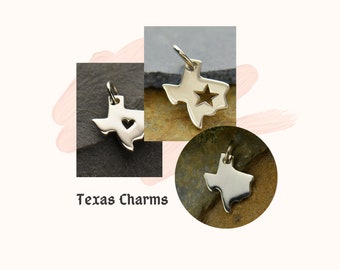 35% Off NO Coupons Needed, Sterling Silver Texas State Charm with a Heart, Texas State Charm with Star, State Charms, Texas State Charm