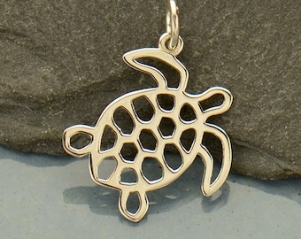 Dije de tortuga marina en plata de ley - Calado A4000, joyería de tortuga, dijes de tortuga, dije de playa, dijes de animales marinos
