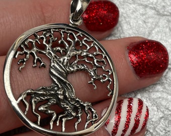Large Sterling Silver Winding Tree Pendant, Tree of Life Charms