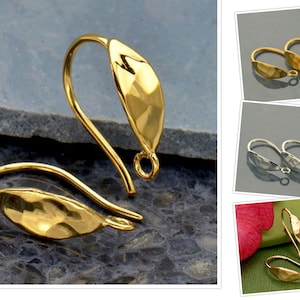 Hammered Almond Shaped Ear Hook 17mm, Earring Findings, Earring Hooks, Jewelry Supplies
