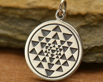Sterling Silver Sri Yantra Charm, Geometric Charm, A1510