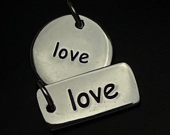 Sterling Silver Love Charm, Rectangle Word Charm, Round Word Charm