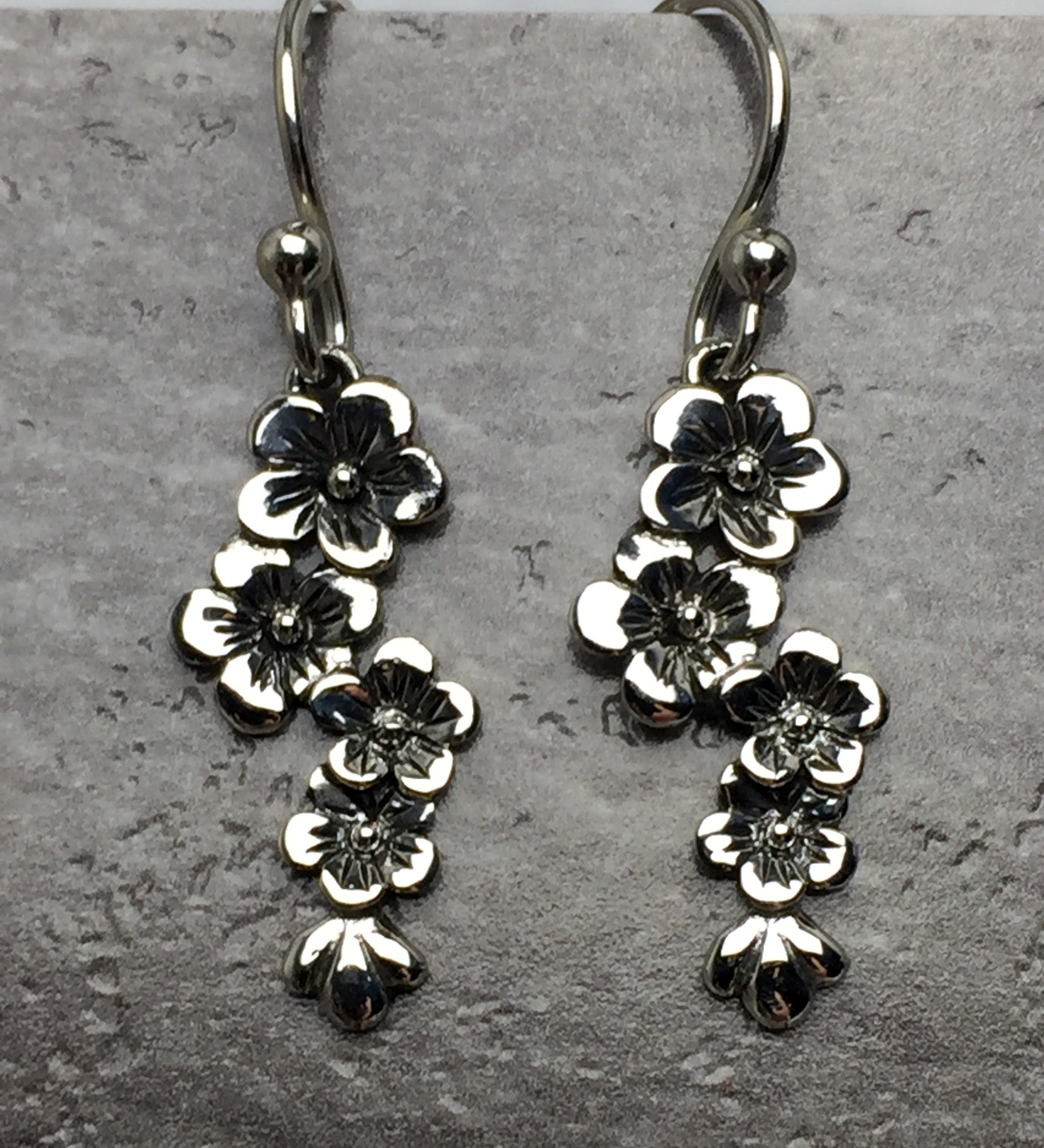 Sterling Silver Cherry Blossom Cluster Earrings Cascading | Etsy