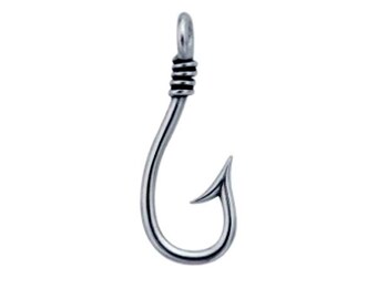 Sterling Silver Fish Hook Pendant, Large Fish Hook Pendant, Barbed Fish Hook Pendant, Fishhook Charm, Fish Hook Jewelry