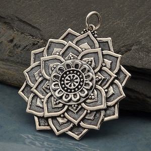 Sterling Silver Lotus Mandala Pendant -35mm