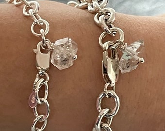 35% Off NO Coupons Needed, Sterling Silver Charm Bracelet with Herkimer Diamond, Two Sizes, Sterling Silver Chain Bracelet, Chain