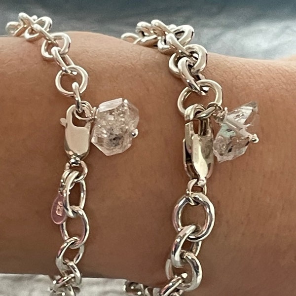 35 % de réduction AUCUN coupon nécessaire, Bracelet à breloques en argent sterling avec diamant Herkimer, Deux tailles, Bracelet chaîne en argent sterling, Chaîne