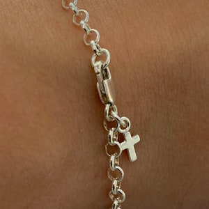 SAVE, SAVE, SAVE, Sterling Silver Simple Cross Bracelet, Silver Charm Bracelet, Sterling Silver Chain Bracelet, Tiny Cross Charm