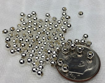 Cuentas redondas de plata de ley con agujero grande de 3 mm, cuentas redondas de plata de ley, cuentas de 3 mm, cuentas con agujero grande