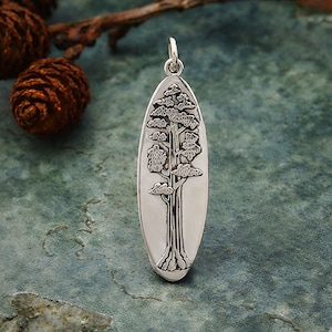SALE, Sterling Silver Oval Sequoia Tree Pendant, A4168