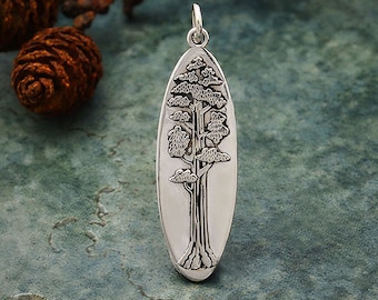 35% Off NO Coupons Needed, Sterling Silver Oval Sequoia Tree Pendant, A4168