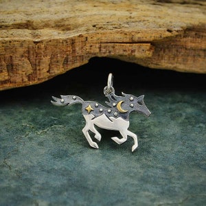 35% Off NO Coupons Needed, Silver Horse Charm with Mountains and Bronze Moon, A6449, Mountain Charm, Bronze Moon