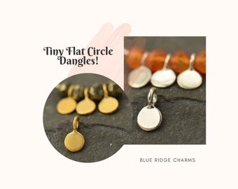 Sterling Silver Tiny Flat Circle Dangles, Gold Plated Tiny Flat Circle Dangles, Jewelry Supplies, Dangle Charms