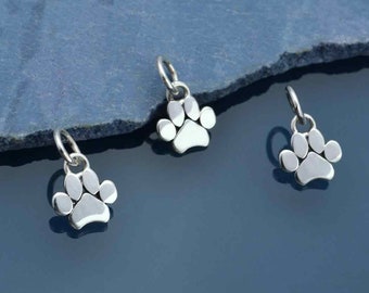 35% Off NO Coupons Needed, Sterling Silver Mini Flat Paw Print Charm, A6543, Pet Charms, 11mm