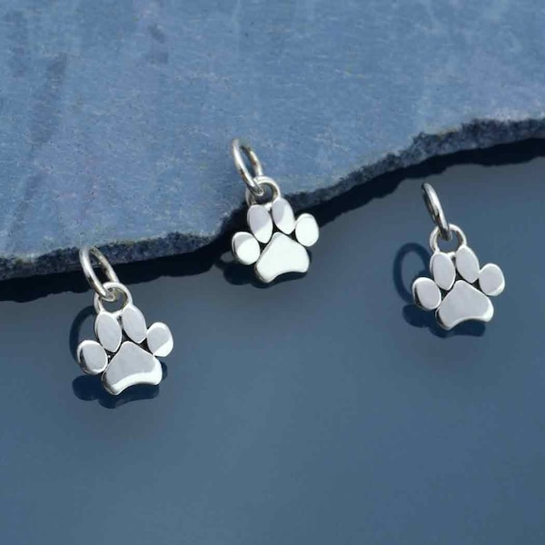 35% Off NO Coupons Needed, Sterling Silver Mini Flat Paw Print Charm, A6543, Pet Charms, 11mm