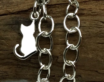 Kitty Cat Charm Bracelet, Silver Charm Bracelet, Sterling Silver Chain Bracelet, Cat Charm