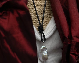 Baroque Pearl Necklace, 16-30 Inches, Handmade Necklace, Large Pearl Necklace, Leather Necklace