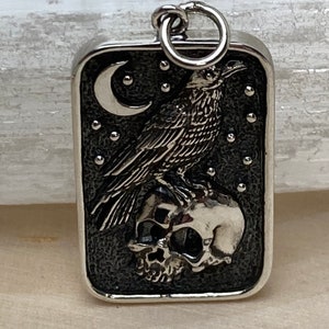 Sterling Silver Skull and Raven Pendant, A4195  Messenger of God, Aviary, Avian,  Bird Charm