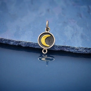 Sterling Silver Link with Bronze Crescent Moon, S3464