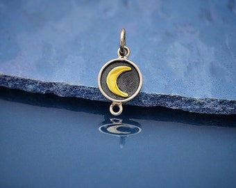 Sterling Silver Link with Bronze Crescent Moon, S3464