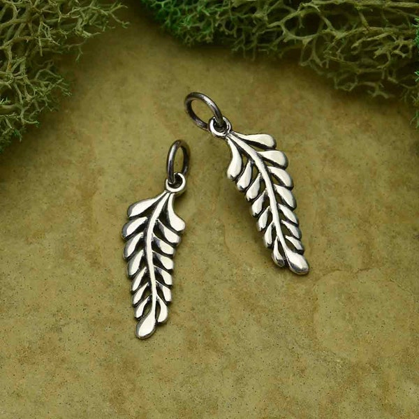 35% Off NO Coupons Needed, Sterling Silver Sprig Leaf Charm, A6538, Double Sided Charm, 3D Leaf Charm