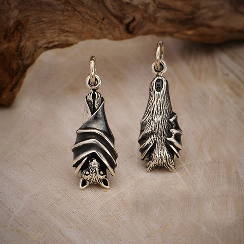 Sterling Silver Hanging Bat Charm DIY Jewelry Etsy