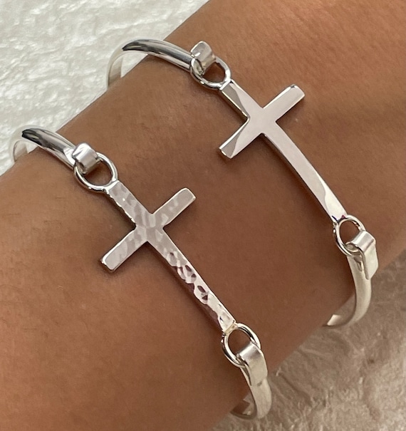 Buy Sterling Silver Cross Bangle W/ Birth Month Charm Her Birthday Bracelet  Gift Teenager Daughter Teen Girl Teenage Girl Gift 13 14 15 Year Old Online  in India - Etsy