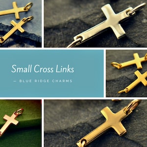 Small Cross Link, Sterling Silver Cross Link, Gold Plated Cross Link, Bronze Cross Link, Cross Charms, Christian Jewelry, Religious Jewelry