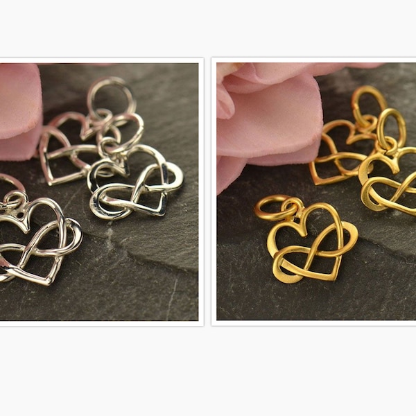 Tiny Infinity Heart Charm, Heart Charms, S2978 Infinity Charm, Sterling Silver Infinity Heart Charm, Gold Plated Infinity Heart Charm