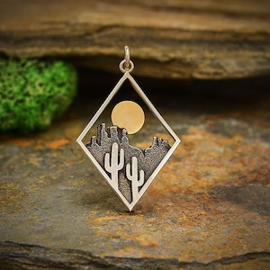 Sterling Silver Cactus Charm in Diamond Frame, A4157