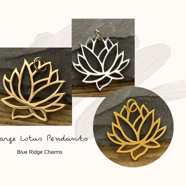 Sterling Silver Lotus Pendant - Large, Gold Plated Lotus Pendant, Bronze Lotus Pendant, Openwork Lotus, Lotus Pendant, Large Lotus