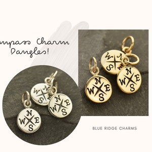 Compass Charm Dangles, Sterling Silver Compass Charm,  Natural Bronze Compass Charm, Nautilus Charm, Nautical Charm, Graduation Gift