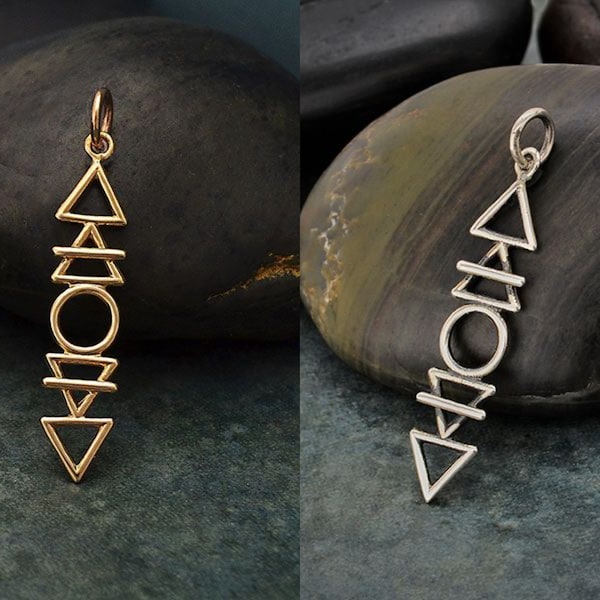 Sterling Silver Stacked Element, Natural Bronze Stacked Elements, Charm, Earth, Air, Water and Fire, Elemental Charms